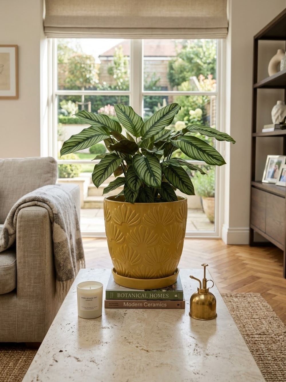 Yellow Ceramic Planter with EmbossedYellow Ceramic Planter with Embossed Pattern